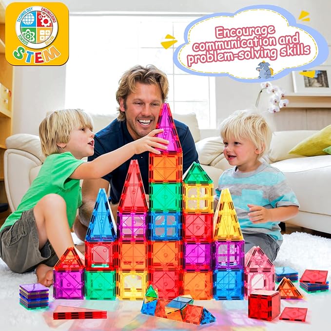 Magnetic Tiles for Kids, Magnetic Blocks Building Toys, 3D Magnet Tiles Preschool Educational Stacking STEM Toys for Toddlers Kids 3 4 5 6 7 8-12