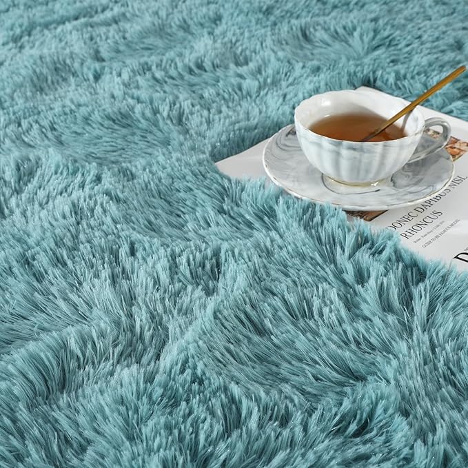 Ompaa Ultra Soft Fluffy Bedroom Rugs Memory Foam Carpet, 5x8 Feet Dark Cyan Area Rugs, Shaggy Living Room Rug Fuzzy Accent Carpets for Kids Girls Rooms, Modern Apartment Dorm Indoor Home Decor