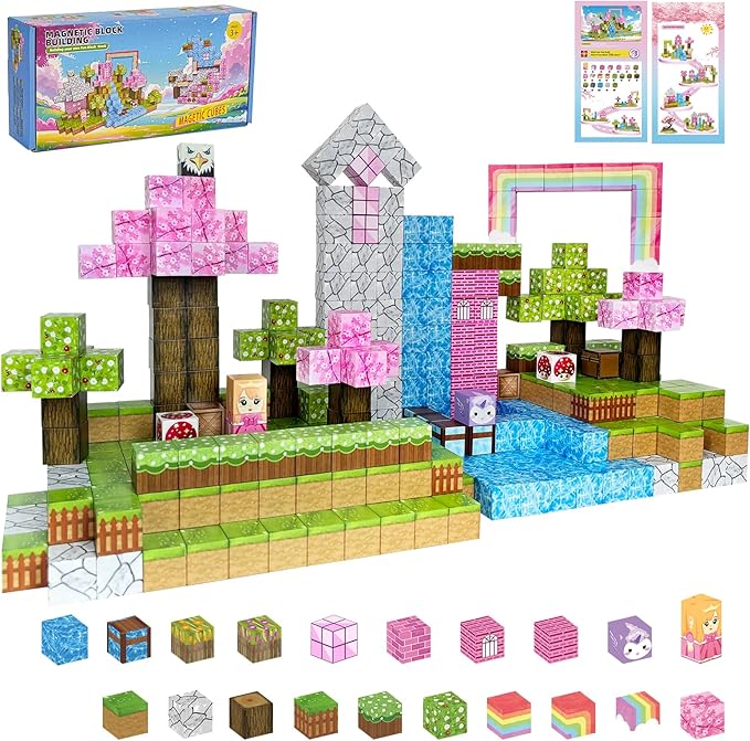 Magnetic Blocks - 110PCS Magnets Building Blocks World Set for Kids Ages 3-5 5-7 8-12, Magnetic Tiles Game Preschool Toys for 3 4 5 6 Year Old Girls Boys Gifts (Rainbow Home)