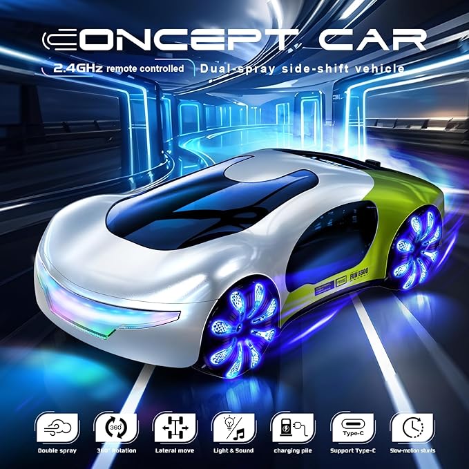 WSHlMIN Futuristic Remote Control Car, Gesture Sensing Rc Stunt Car with Light Spray & Sound, 360° Rotate 2.4GHz RC Cars Toy for Boys 8-12, Birthday Presents for Kids Age 8 9 10 11 12 13 14 (Green)