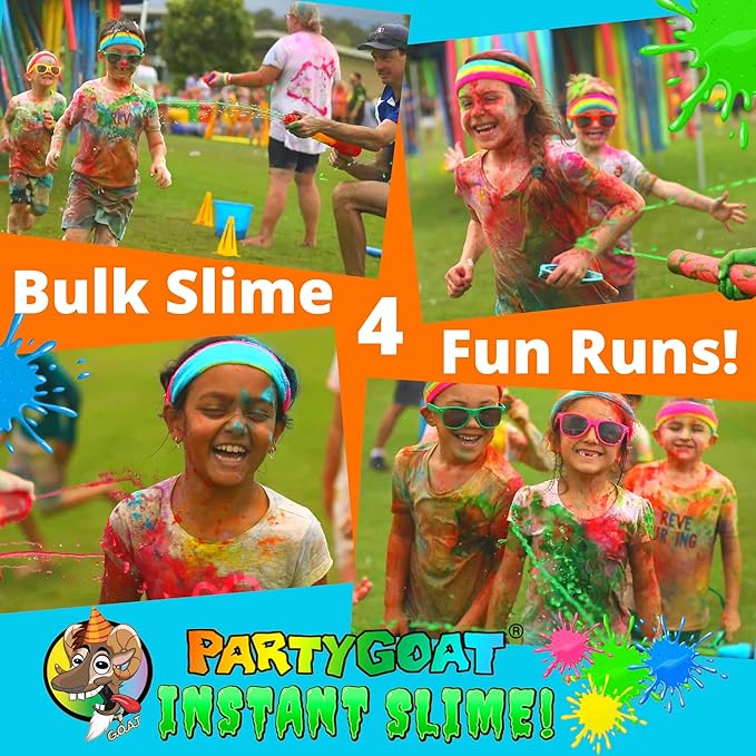 PARTY GOAT Bulk Instant Slime Powder. Mix with Water to Make 40 Gallons. Large Multicolor Kit for Slime Blaster Guns, Color Run or Color War