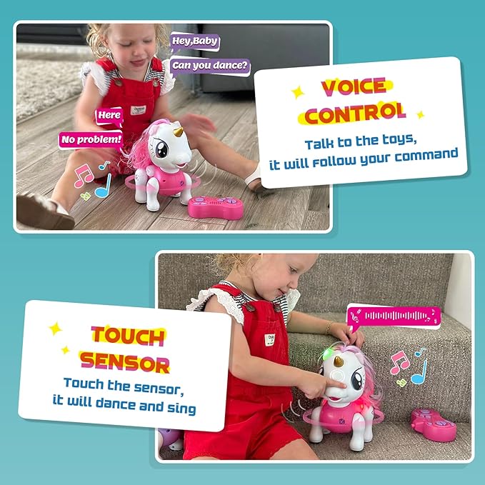 PETNEY Remote Control Robot Pets Toys for Ages 5-7,Interactive Voice Control,Rechargeable & Recordable,Touch Sensing,STEM Toy Program Treats, Walking, Dancing Robot Toys for Girls (Pink)