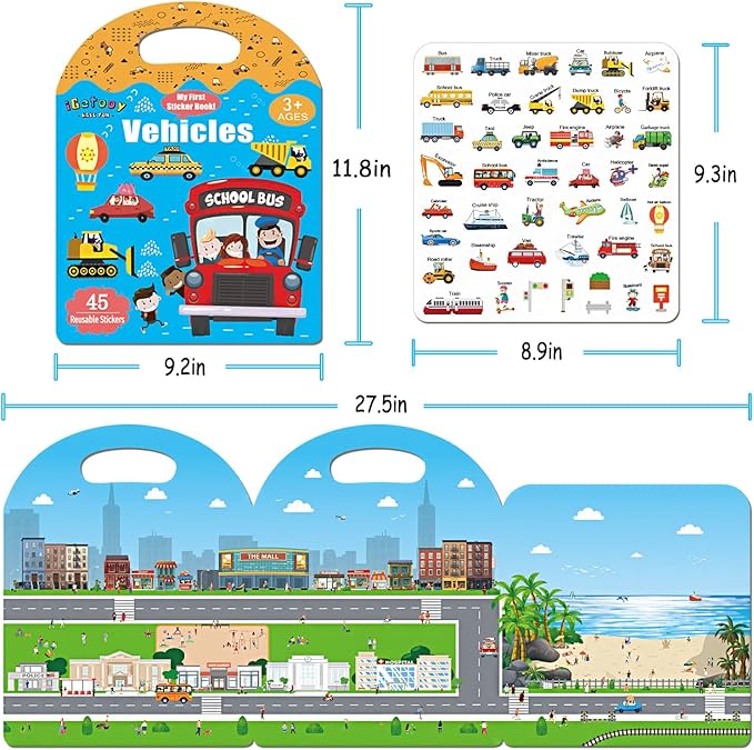 6 Sets Reusable Sticker Books for Toddlers 1-3, Jelly Sticker Books for Kids 2-4, Vehicle Stickers for Kids