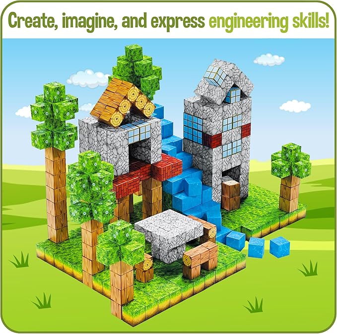 Magnetic Blocks – Build Mine Magnet World Set, STEM Montessori Sensory Toys for Boys & Girls Age 3-8, Educational Construction Cubes for Toddlers, Gifts for Kids 3+ Years Old