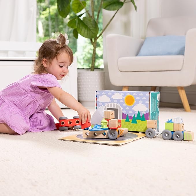 Melissa & Doug Blockables™ Vehicles Snap and Play, Mix and Match Connectable Wooden Building Blocks Play Set Toy for Preschool Boys and Girls (54 Pcs)