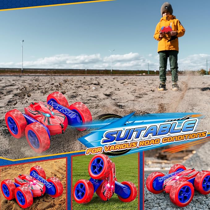 RC Car Toys for 3 4 5 6 7 8 9 10 Year Old Boys,Double Sided 360° Flip 4WD Remote Control Car 2.4GHz Electric Rechargeable Toys for Ages 4-6 5-7 for Birthday Halloween Christmas Easter Basket Stuffers