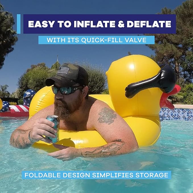 GAME 51817-BB Derby Duck Childs Ring 3 Pack - Small Inflatable Float, Summer Pool & Beach Swim Floaties for Kids Ages 3+ Up to 70 lbs., Water Fun Accessories, 2’ Long x 2.5’ Wide with 10” Center