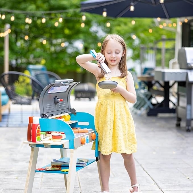 Melissa & Doug Wooden Deluxe Barbecue Grill, Smoker and Pizza Oven Play Food Toy for Pretend Play Cooking for Kids - FSC Certified