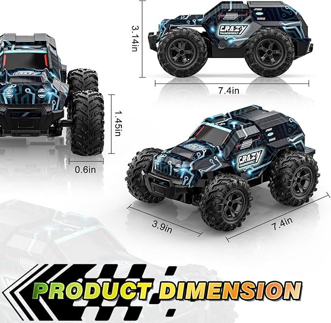BLUEJAY 2.4GHz High Speed RC Car, Offroad Monster Hobby Racing Car with LED Colorful Bodylight and Rechargeable Battery, Kids Toy Gifts 3-8 Years