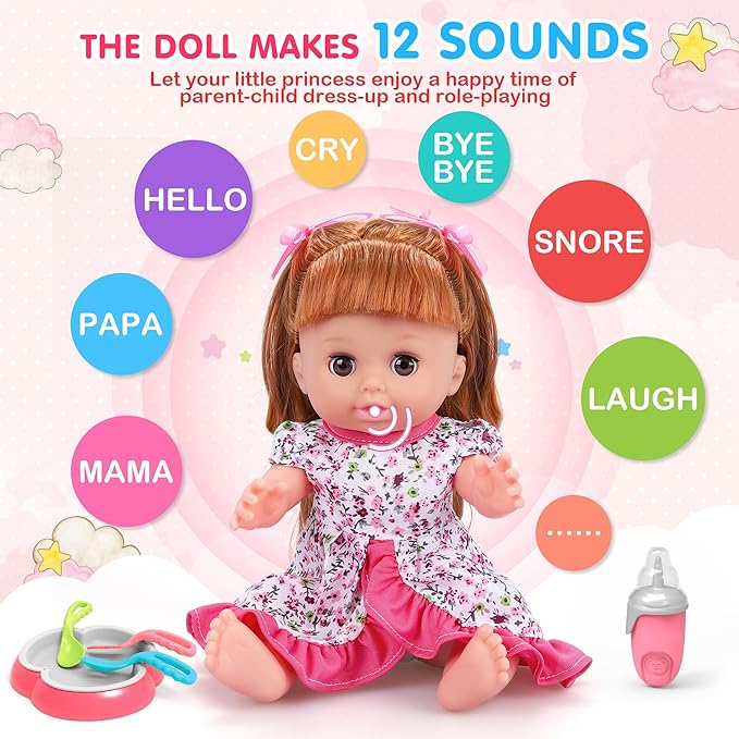 14" Baby Doll Toys Playset with Wardrobe Bed, 37PCS Beauty Hair & Baby Doll Care Toy Set, Toddler Toy Pretend Play Doll Incl Hair Salon Kit, Doll Clothes, Baby Gift for 3 4 5 6+ Year Old Girl Toy