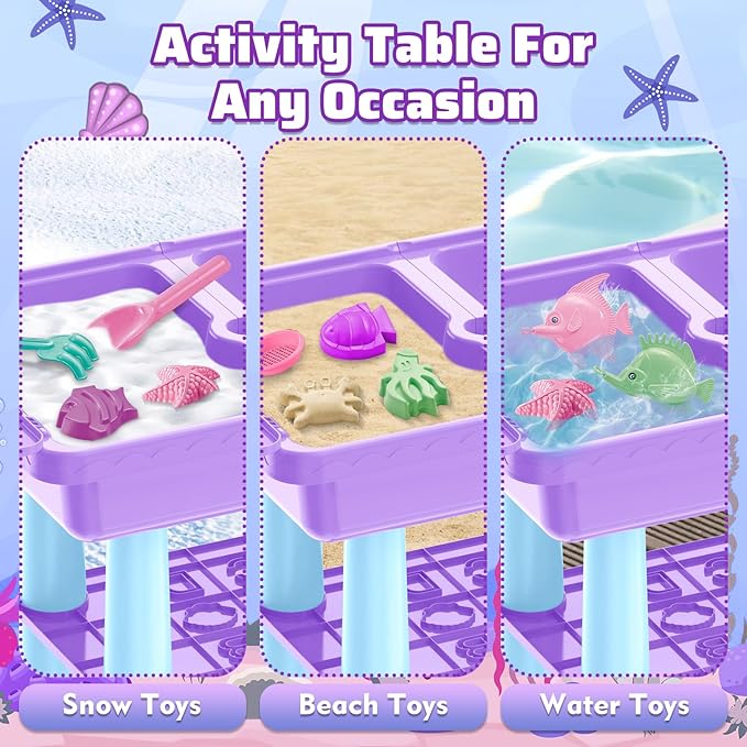 deAO Water Table for Toddlers 3-5, Kids Play Water 2 in 1 Sand and Water Table with 2 Fishing Pool Toys, Summer Outdoor Pool Backyard Toys,Birthday Party Gifts for Boys Girls (Purple)