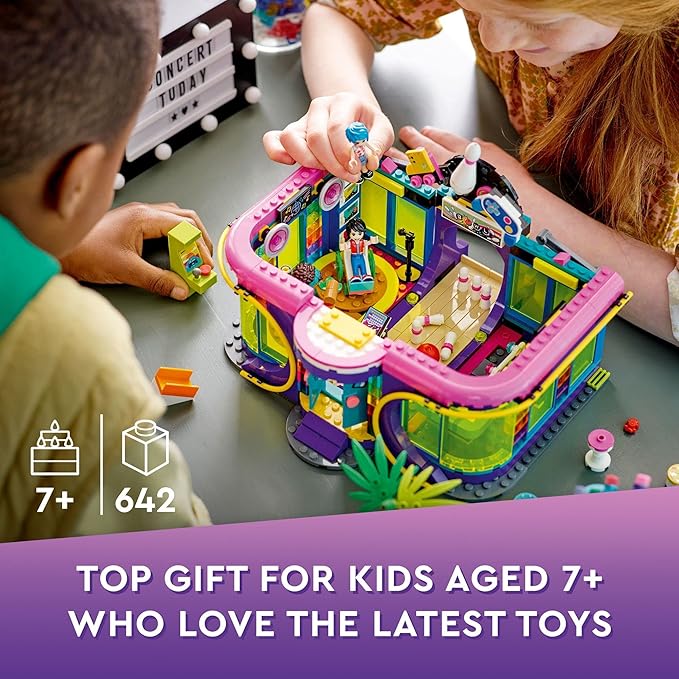 LEGO Friends Roller Disco Arcade Set 41708, Toy Bowling Game, Andrea Mini-Doll Included, Birthday Present Idea for Kids, Girls and Boys 7+, Fun Playset for Creative Play