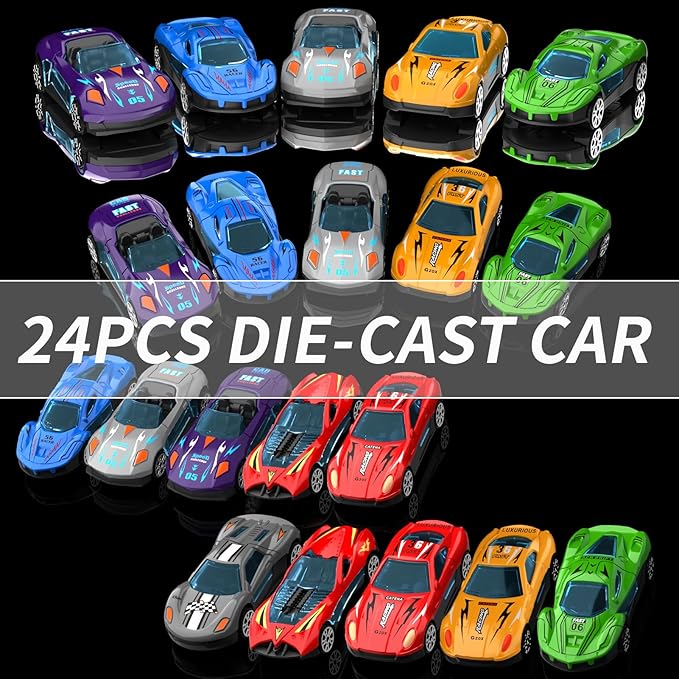 78-Inch Cars Trucks Toys for Toddler 1-3 2-4 3-5 4-7 Years Old Boys Kids, Transport Truck Toys with 24 Pcs Die-Cast Cars, Toys Gifts for 3 4 5 6 Year Old Boys, Toddler Boy Toys Ages 3-5 4-7