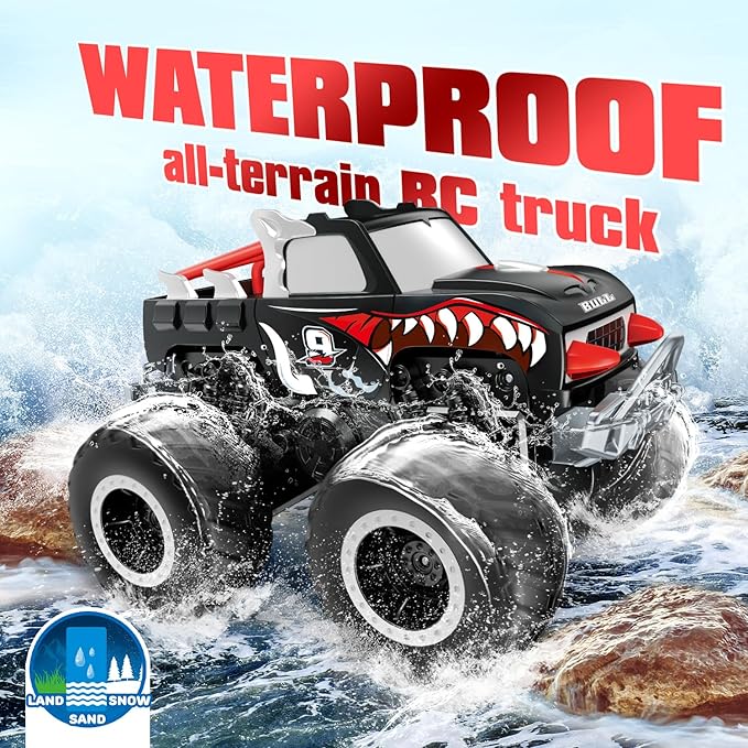 TOY Life RC Truck Remote Control Monster Truck Toys RC Cars Adults Amphibious Remote Control Car Boat 2.4Ghz All Terrain 4WD Off-Road Vehicle Waterproof RC Monster Trucks for Boys Girl Age 6 7 8-12