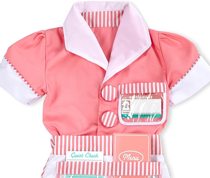 Melissa & Doug Waitress Role Play Costume Set (7 pcs) - Includes Apron, Order Pad, Cap