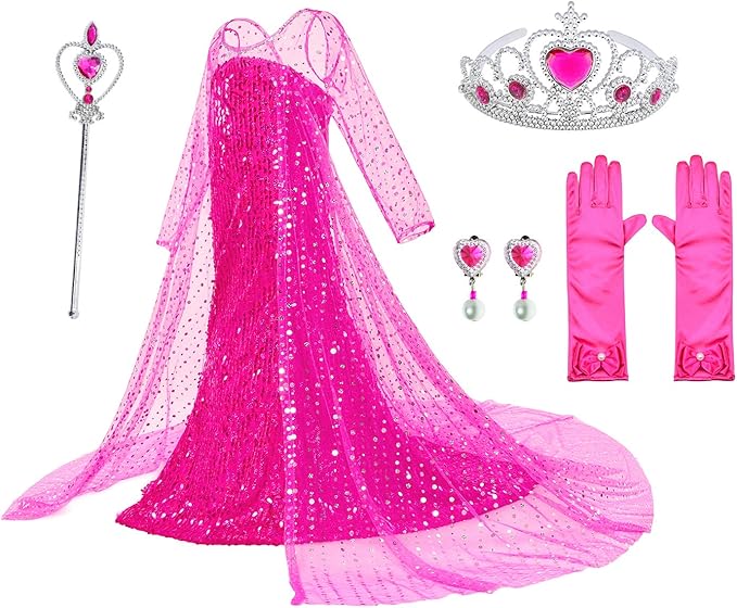 Luxury Princess Dress Costumes with Shining Long Cape Girls Birthday Party