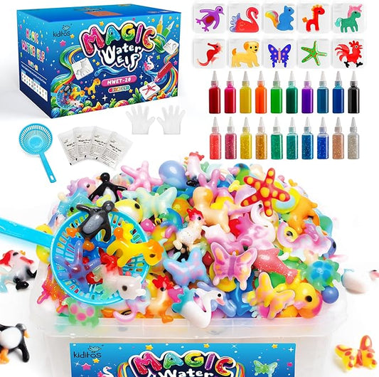 Kiditos Magic Water Elf Toy Kit, Aqua Fairy Water Gel Kit-20 Magic Gel&10 Animal Molds–Make Your Own Water Pets & Squishy Toys–Fun Summer DIY Craft Kit, Birthday Gifts & Party Favors for Kids Ages 3+