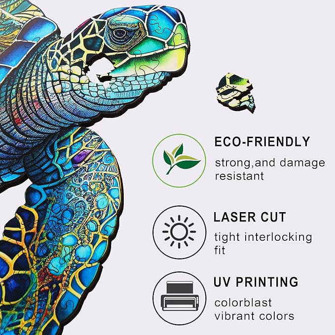 Wooden Puzzles, Sea Turtle Jigsaw Puzzles 300 Pieces, Unique Shaped Wooden Puzzle for Adults and Kids, Family Game 11.3 x 13.8 Inch