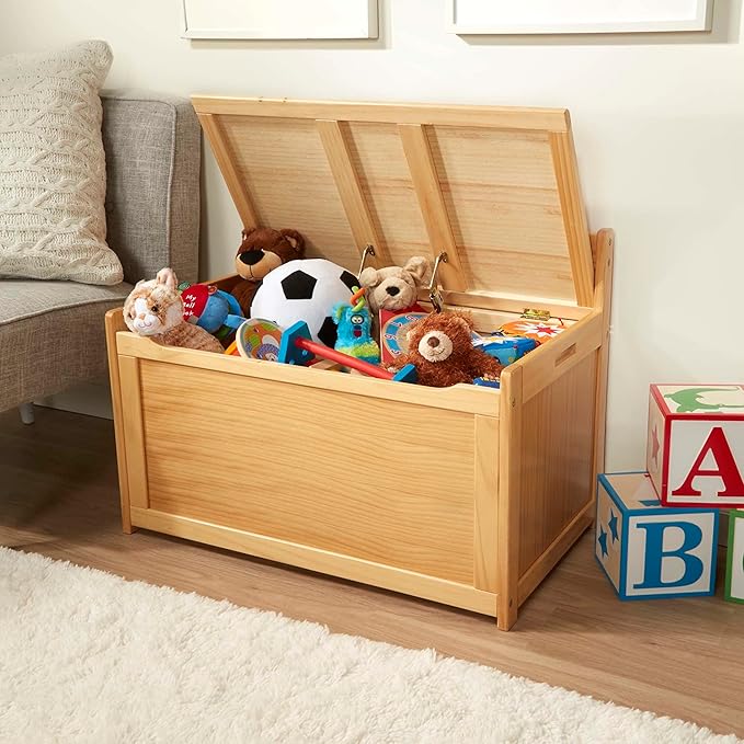 Melissa & Doug Wooden Toy Chest - Light Wood Furniture for Playroom, Blonde