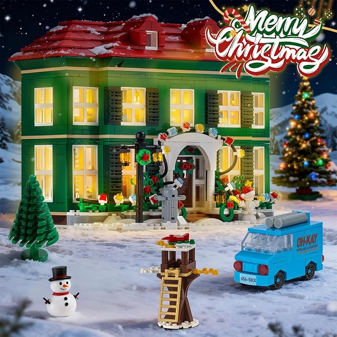 Christmas House Building Set with Light for Adults, NO Compatible with Lego House, 1187PCS Holiday Loness Home Boys Alone House Building Kits, Christmas for Movie Fans Friends Family