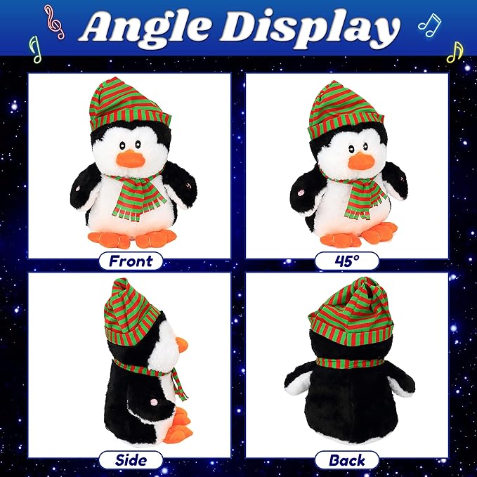 Cuteoy Penguin LED Musical Stuffed Animal Light-up Singing Plush Adjustable Volume Lullaby Plushies Birthday Christmas Toy Gifts for Kids Toddler Girls, 11"
