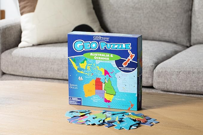 GeoToys GeoPuzzle, Australia & Oceania Shaped Jigsaw Puzzles, 70 Pc Geography Puzzle, Geography Game, Map Puzzle - Jigsaw Puzzles for Kids Ages 6-9 Years Old