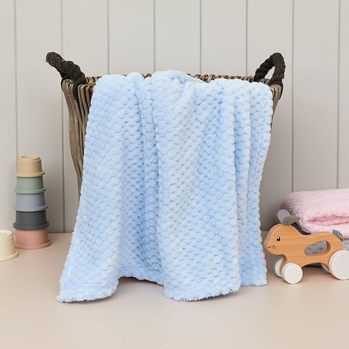 Baby Blue Bunny Security Blanket & Keepsake Box - Soft Fleece, Booties & Gift Basket - Unique Newborn Present