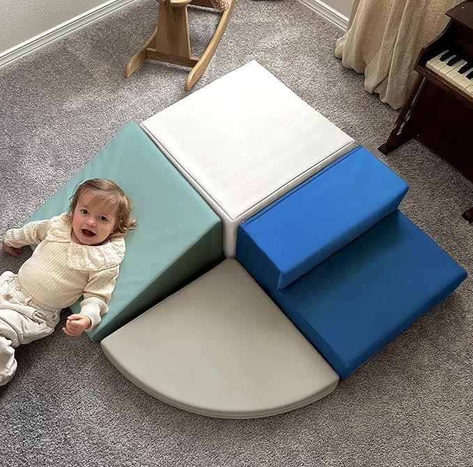 Large 4 Pieces Climbing Toys for Toddlers 1-3,Non-toxic & Eco-friendly Toddler Climbing Toys Indoor, Soft Play Equipment Indoor for Motor Skills, Easy Setup & Clean Climbing Blocks, Blue&White