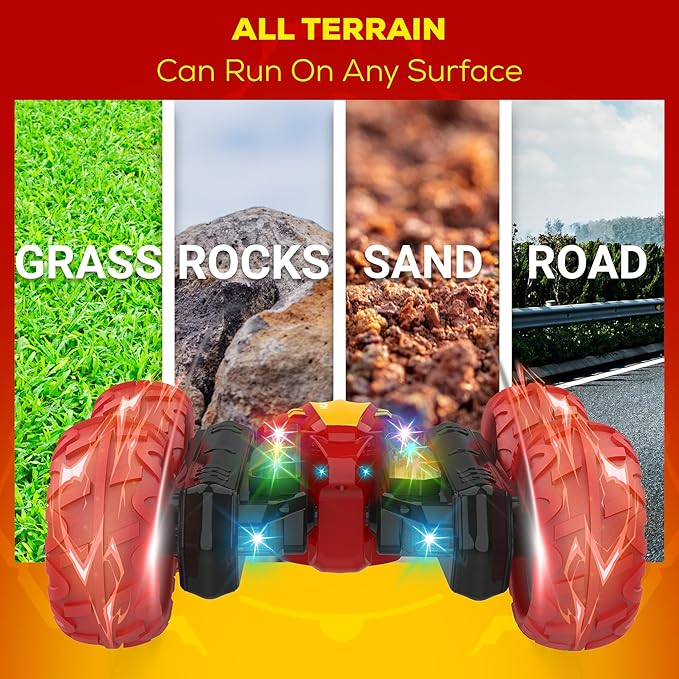 TETON ELECTRONICS RC Car Stunt Car Marvel Avengers Iron Man Inspired 360° Rolling Remote Control Monster Truck Toys All Terrain 4WD RC with Lights, Rechargeable Big Wheels