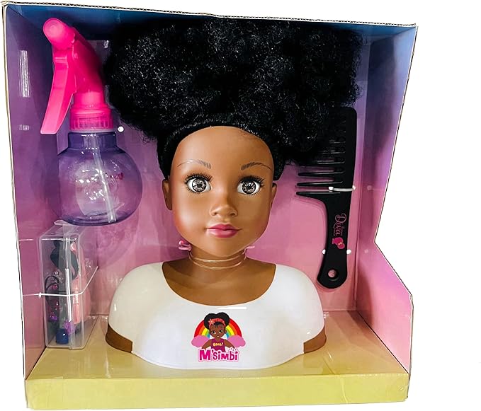 Black African Brown Styling Head Dolls with Curly Afro Hair and 5 Accessories, for Kids, Kids Toys for Ages 3 Up