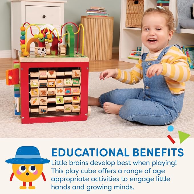Battat - Activity Cube With Farm Theme - Educational Wooden Toys For Toddlers And Kids - 1 Year +