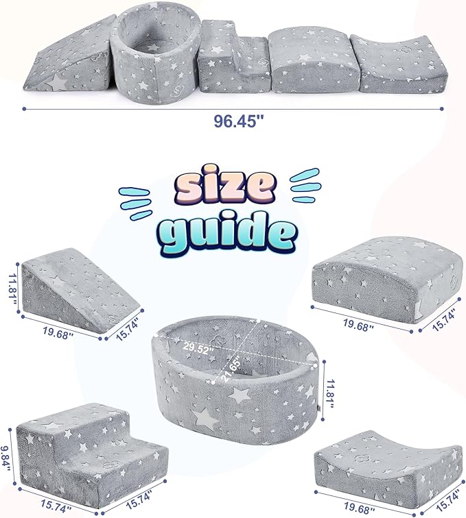 Foam Climbing Blocks with Ball Pit Designed for Toddlers Aged 1-3 -Great for Indoor Crawling, Inside Foam Playground Set for Little Ones to Active Playing -(Balls NOT Included) Stars