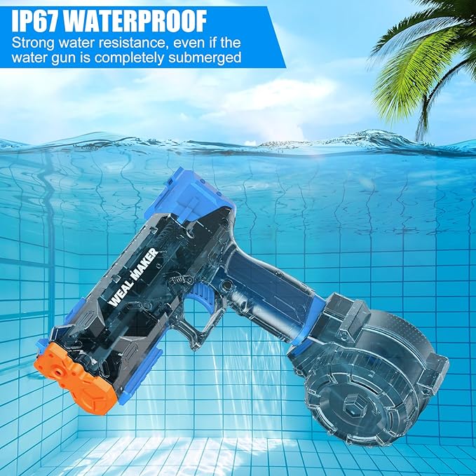 2 Pack Stronger Electric Water Gun for Kid/Aldult,Transparent Automatic Squirt Guns High Powered IP67 Waterproof, Water Guns with 400 Ammos for Outdoor Summer Beach Pool (Blue+Red)