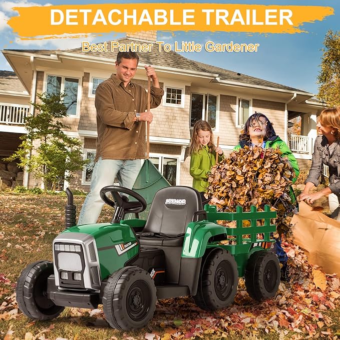 JOYMOR Ride on Tractor with Remote Control, 25W Motors Electric Tractor with Trailer for Toddler, 12V Battery Powered Ride on car Toy for Boys and Girls