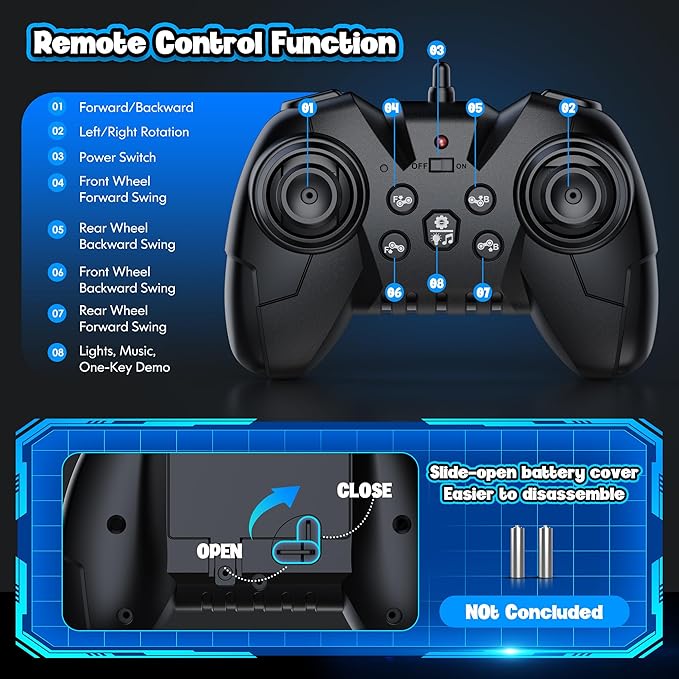 Robot Toys, 8-Wheel Stunt Remote Control Car with Auto-Demonstration, 360° Rotation, LED Eyes, Music, 2.4Ghz, All Terrain Rc Cars, Remote Control Robot for Boys 4-7 6-8 8-12