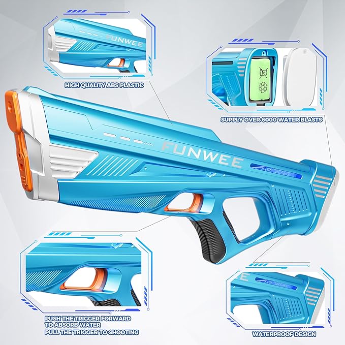 2 Pack Electric Water Guns for Adults Kids, Powerful Automatic Squirt Gun, High Powered Shooting 100+ Blasts, Strongest Auto Water Blaster, Long Range, Pool Water Toy Outdoor Game