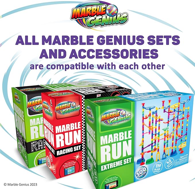 Marble Genius Marble Run - 300 Complete Pieces Maze Track Easter Toys for Adults, Teens, Toddlers & Kids Aged 4-8 Years Old, (181 Translucent Marbulous Pieces + 119 Glass-Marble Set), Extreme Set