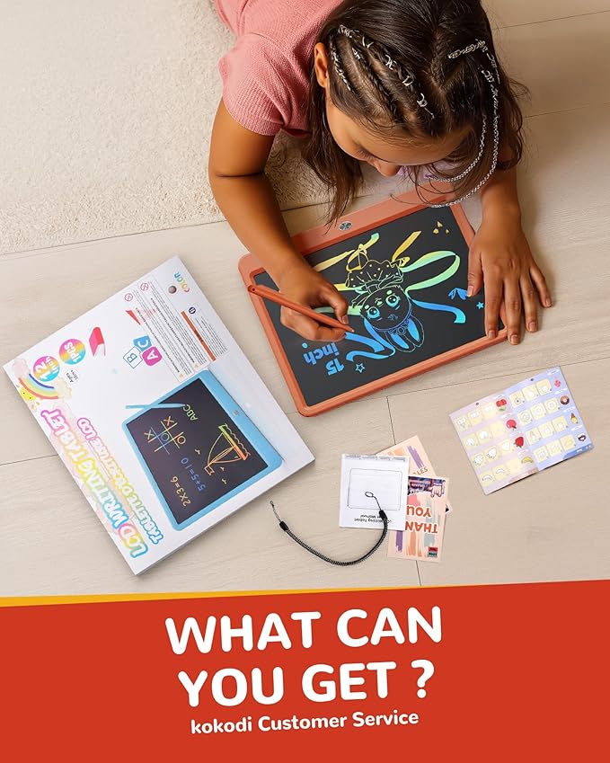 KOKODI LCD Writing Tablet, 12 Inch Colorful Toddler Doodle Board Drawing Tablet, Erasable Reusable Electronic Drawing Pads, Educational and Learning Toy for 3-6 Years Old Boy and Girls(Orange)