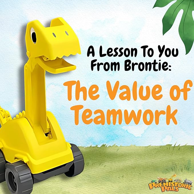 Dinosaur Brontosaurus Construction Truck Toy and Educational Book Gift Set