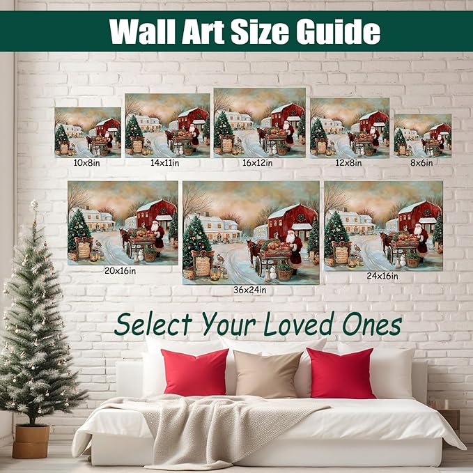AbcCustomize Vintage Christmas Tree Farm Canvas Wall Art, Winter Country Landscape Painting Print on Gallery Wrapped Canvas, Ready to Hang Christmas Decorations & Holiday Gifts