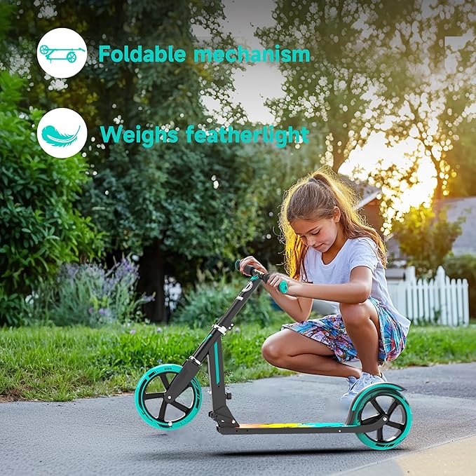 Scooter for Kids 6-12 & Adults,Kid Scooter for Age 6-12,Big Wheels,Adjustable Height, Foldable, Aluminium Frame,Holds Up to 220 LBS