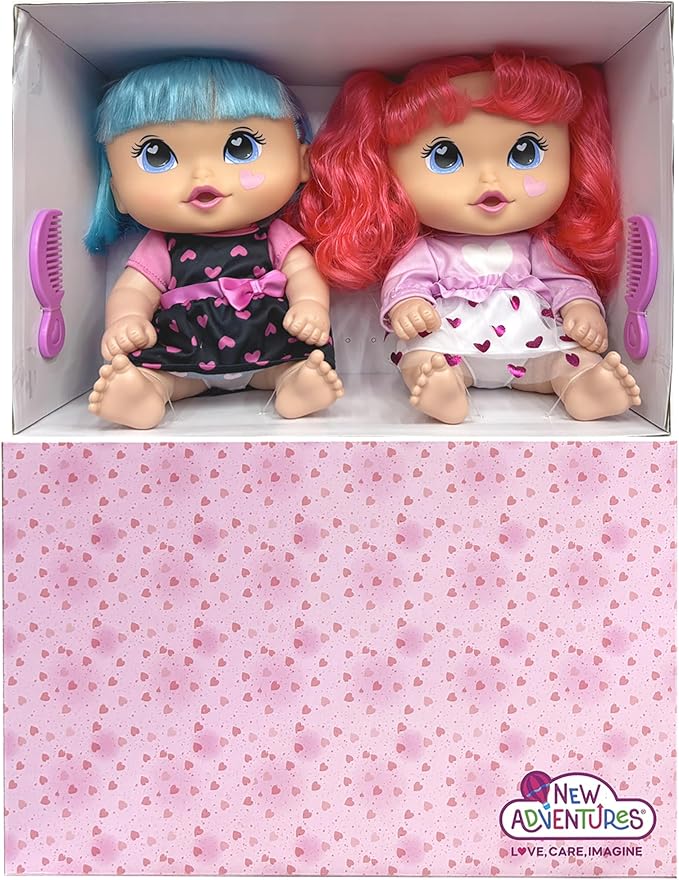 Cuddle Kids: 11" Yummy Hearts Dolls - 2 Pack Hard Body Dolls, Brush Their Blue & Pink Hair w/The Included Combs, New Adentures, Toddler & Kids Age 2+