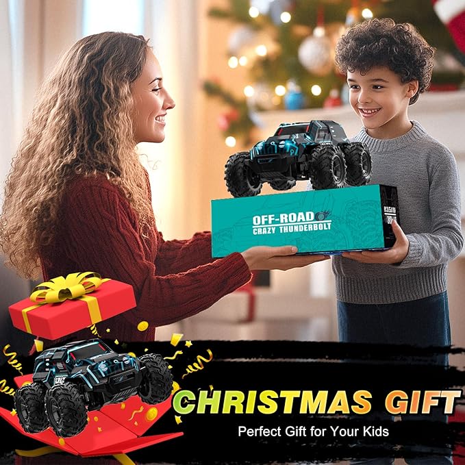 BLUEJAY 2.4GHz High Speed RC Car, Offroad Monster Hobby Racing Car with LED Colorful Bodylight and Rechargeable Battery, Kids Toy Gifts 3-8 Years