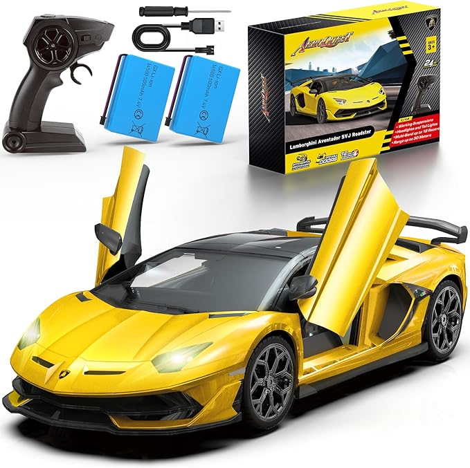 Lamborghini Remote Control Car, Officially Licensed 1:14 Lambo RC Car for Boys Girls Birthday Gift, Yellow Toys for 3 4 5 Years Old(Yellow)