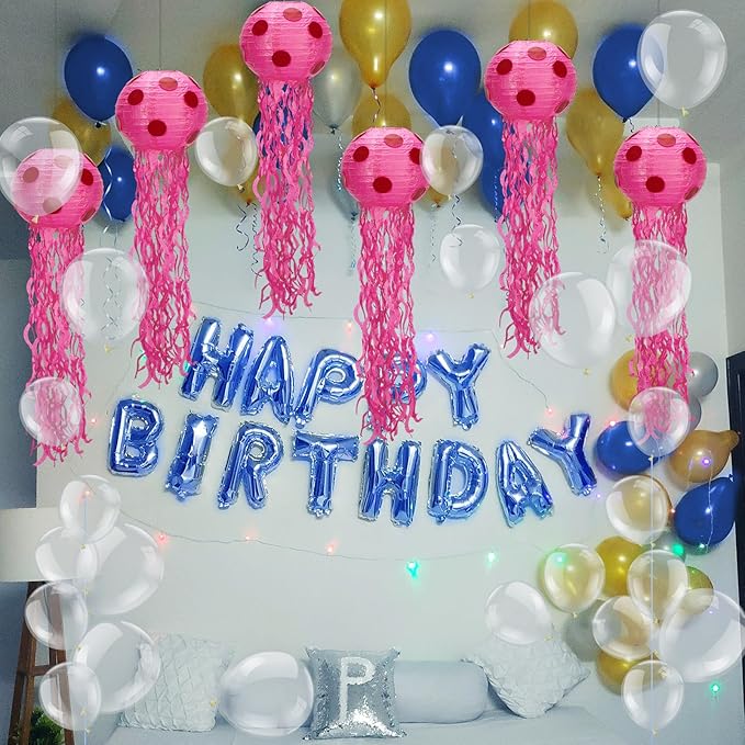 6 Set Sponge Party Hanging Jellyfish Decorations 8 Inch Jellyfish Paper Lanterns with 100 Pcs 5 Inch 10 Inch Clear Balloons Jellyfish Hanging Decor for Birthday Party Ocean Decorations