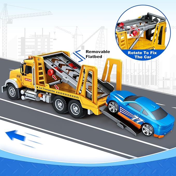 Kids Toys for 3 4 5 6 7 8 Years Old Boys, Transport Cars Carrier with Racing Car with Lights, Sounds, Toddler Friction Powered Truck Vehicle Toy for Boys Girls Christmas Birthday Gifts