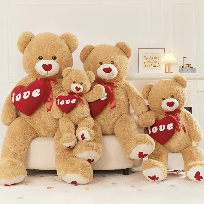 MorisMos Love Heart Giant Teddy Bear 5FT, Red Heart Large Bear Plush for Girlfriend Valentine 5 Foot Stuffed Animal Gift for Boyfriend Kids, 59inch