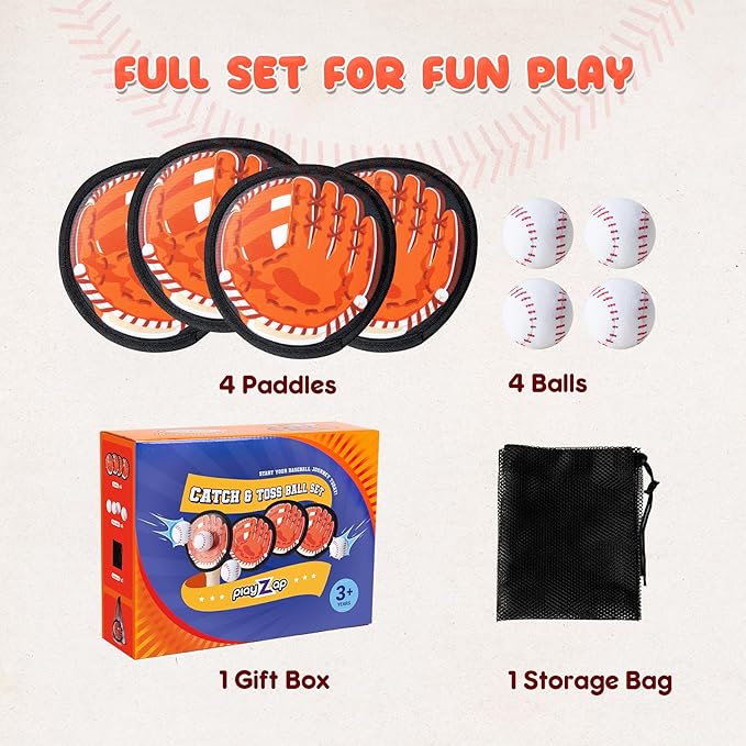 Toss and Catch Ball Set - Soft & Safe Toddler Baseball Gloves for Beginners - Kids Games Toys Indoor Outdoor - Water-Resistant Great for Yard Beach Pool - Boys Girls Birthday Gift