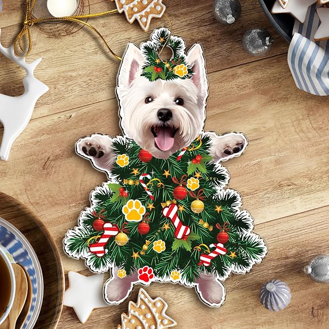 2025 West Highland White Terrier Dog Christmas Ornament - Adorable Dog Dressed as a Christmas Tree - Fun and Festive Acrylic Decoration