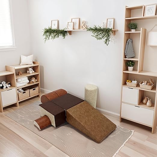 FDP Rustic Kid Playtime and Climb Soft Foam Playset for Infants, Toddlers 10m-2yrs; Climber and Block Play, Learn Gross Motor Skills at Home or Daycare (6-Piece) - Distressed Assorted, 12364-DA